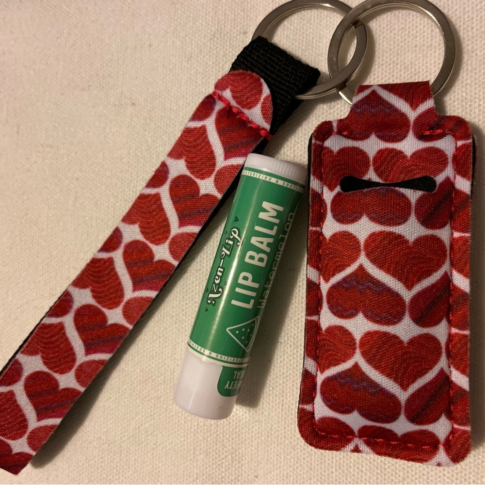 Heart Pattern Lip Balm Holder Keychain